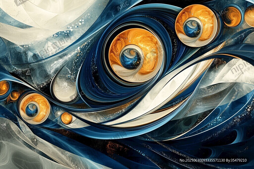 梦幻蓝橙抽象流体艺术画面