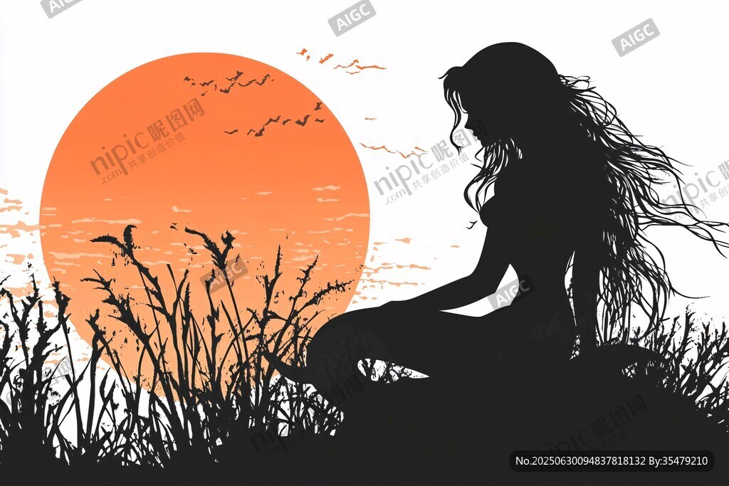 夕阳下的沉思少女