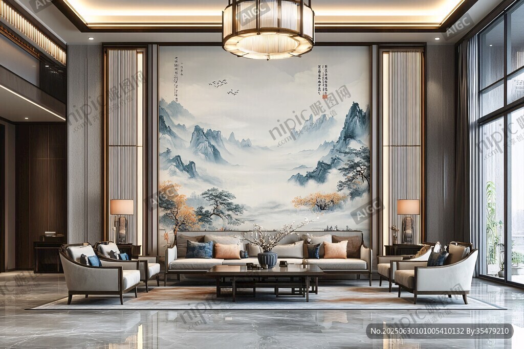 中式客厅 山水壁画典雅空间