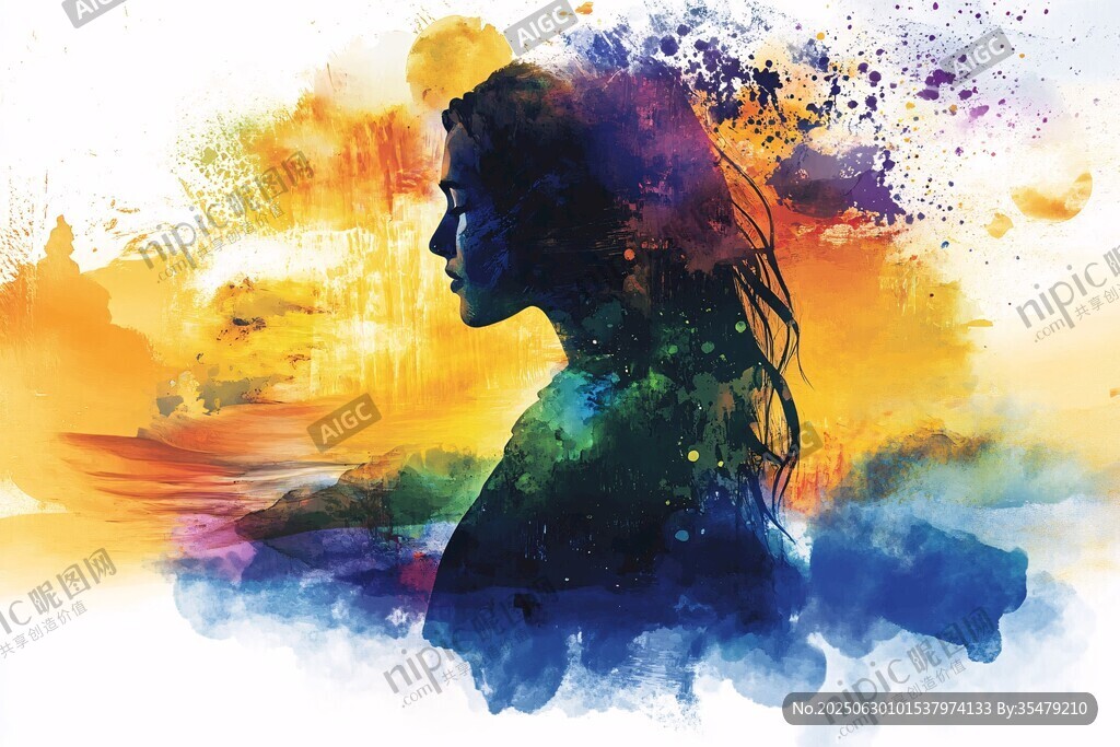 梦幻水彩女子剪影