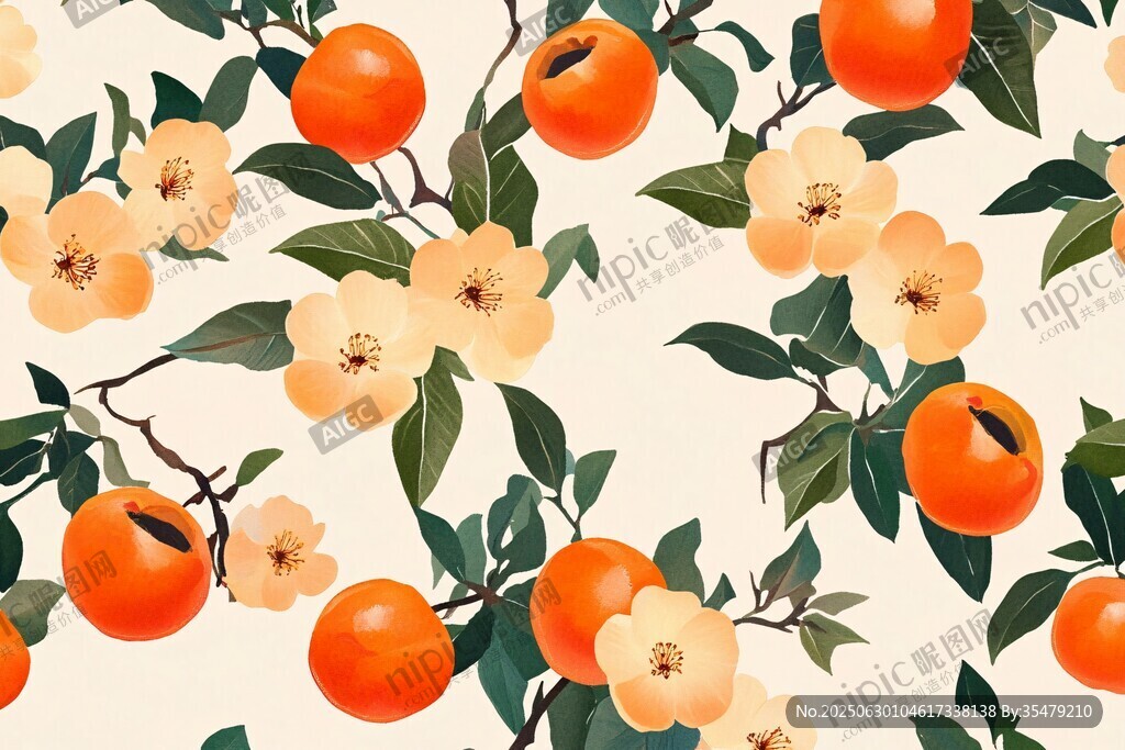 橙黄橘绿花卉装饰图案