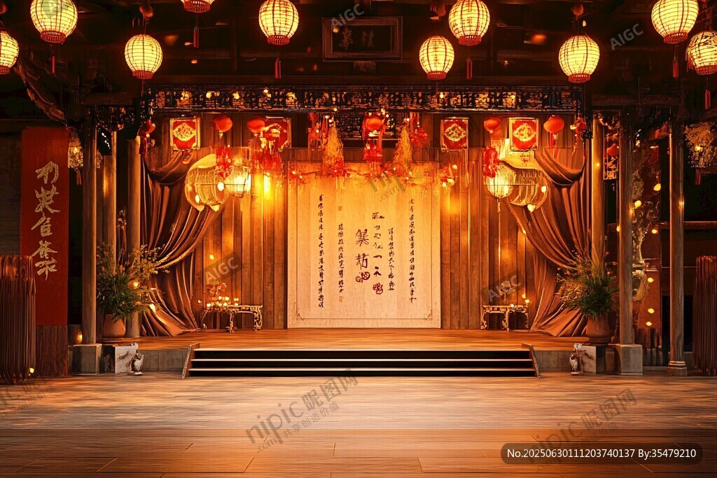 中式古风婚礼舞台场景布置