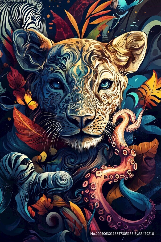 奇幻动物融合艺术插画
