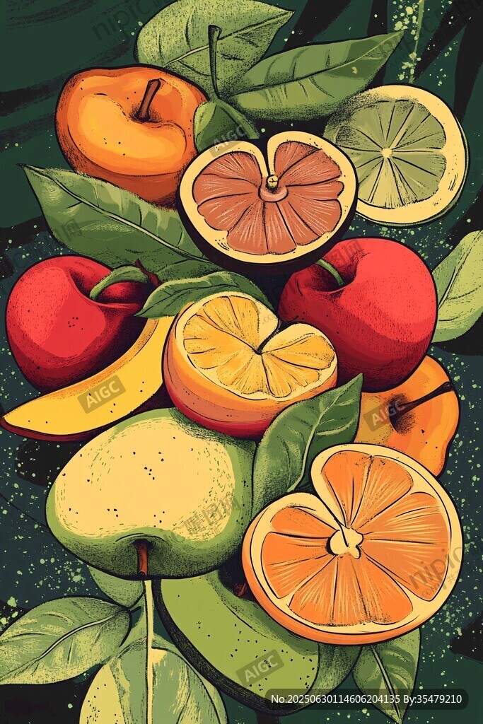 缤纷水果组合插画