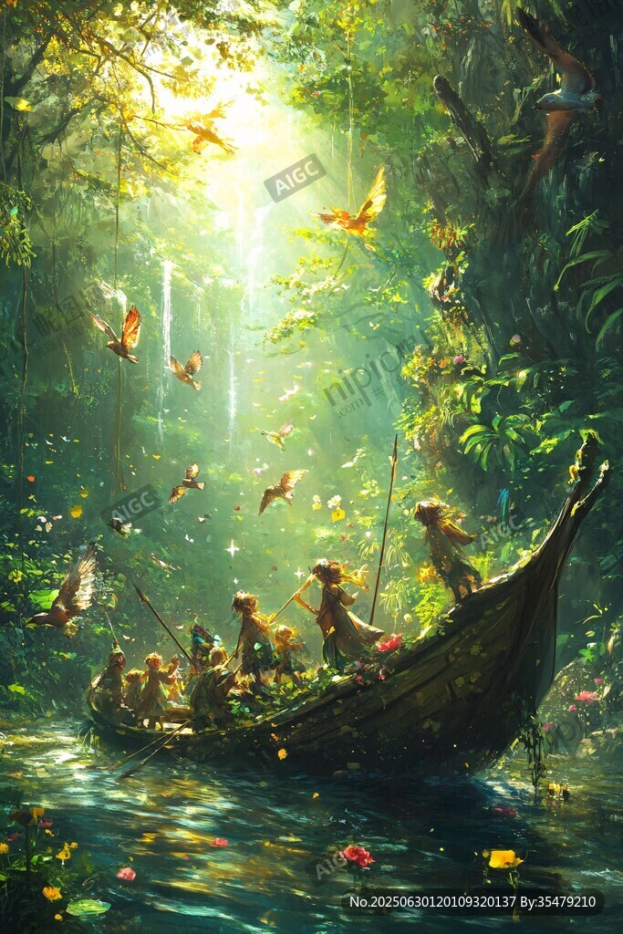奇幻森林中的木舟精灵之旅