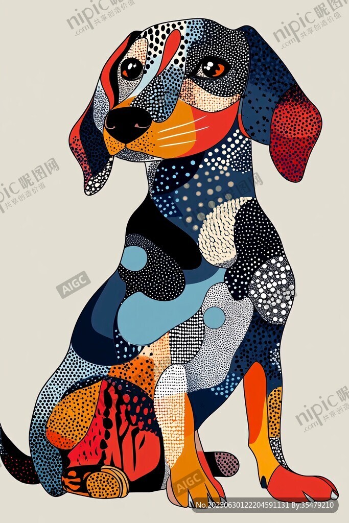 多彩拼贴风小狗插画