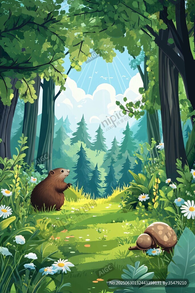 森林中可爱的动物与美景