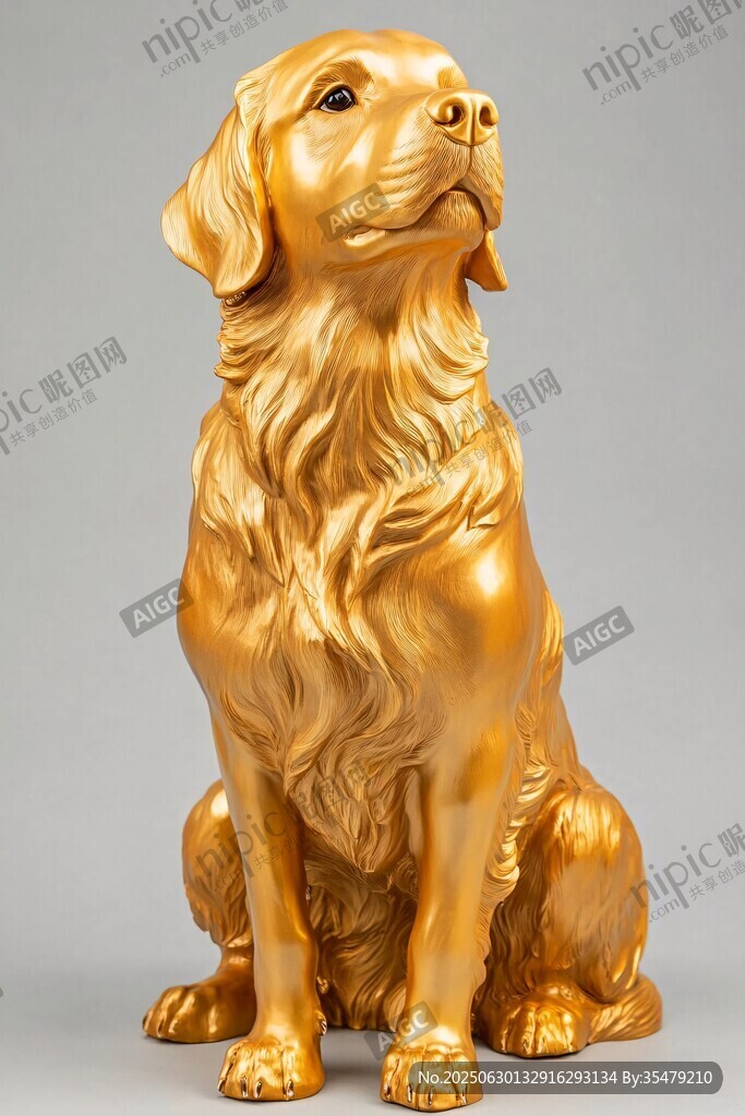 金色坐立狗狗雕塑摆件