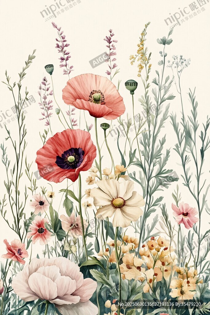 缤纷花卉插画 自然之美