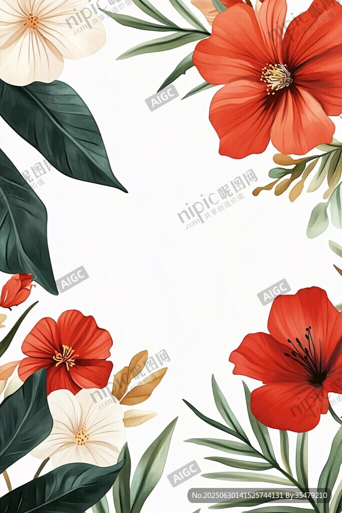 花卉绿叶边框装饰插画