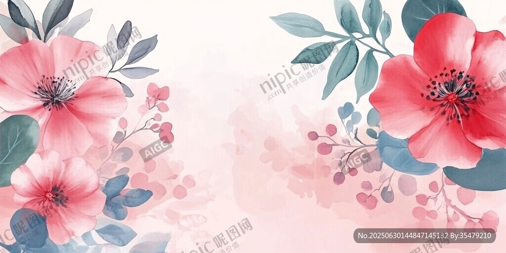 粉色花卉水彩背景图