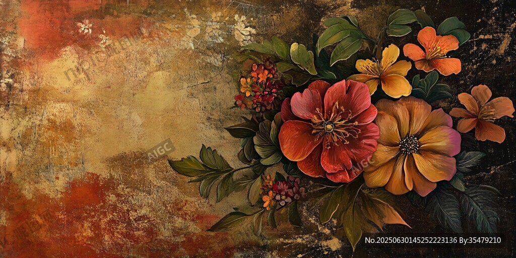 复古风花卉油画艺术作品