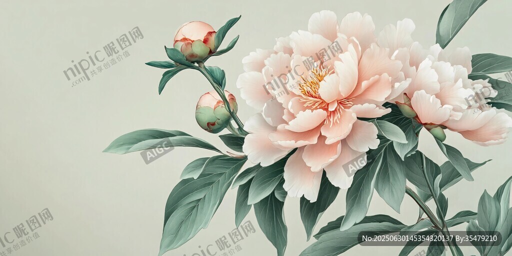 唯美盛开粉色芍药花图