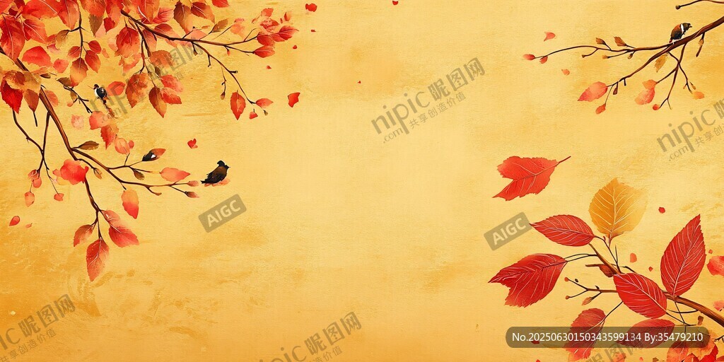 秋日红叶飞鸟唯美图景