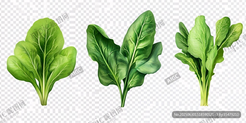 三片鲜绿菠菜插画图