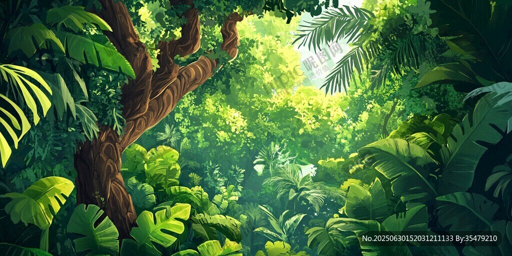 梦幻绿意盎然的热带雨林