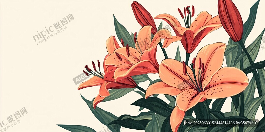 橙色百合花插画