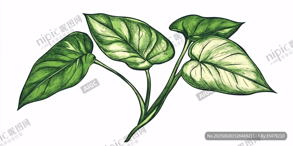 手绘绿萝植物插画