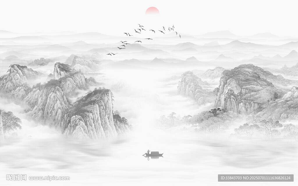 新中式水墨山水画
