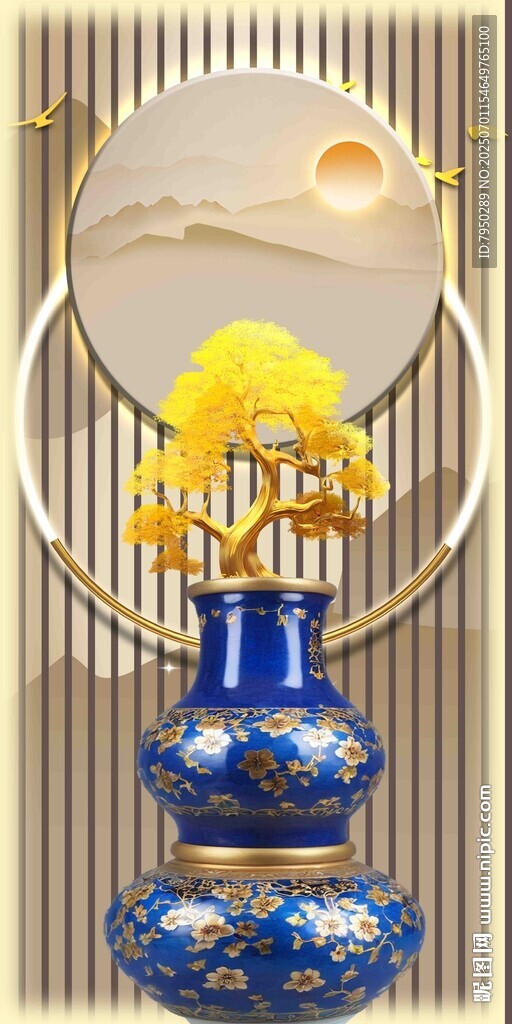 中式蓝花瓶配雅致装饰花