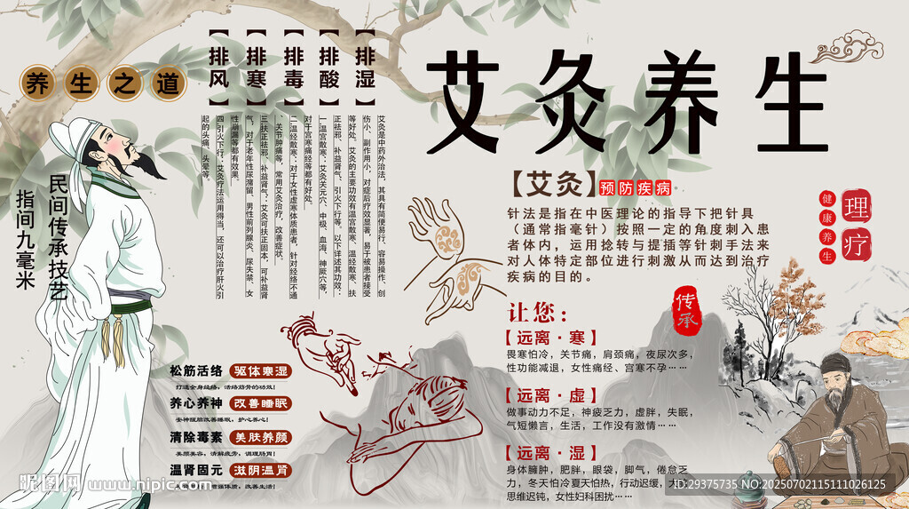 艾灸养生背景墙