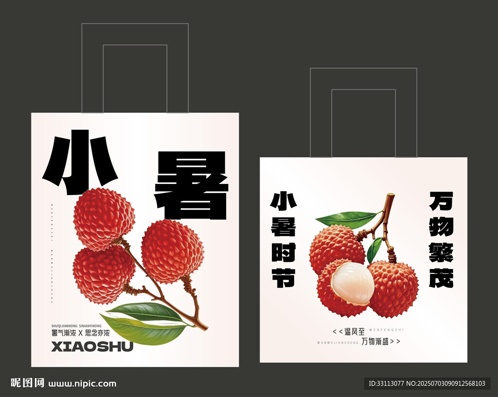 手绘荔枝图案手提袋设计