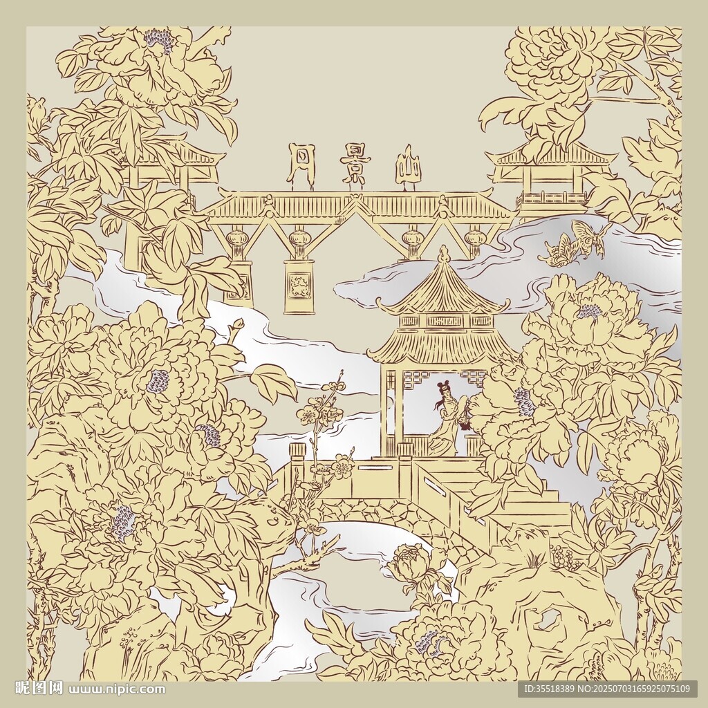 丹景山牡丹插画