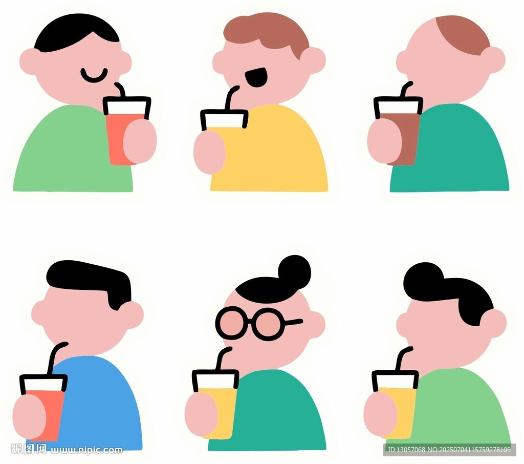 人物饮用饮料插画