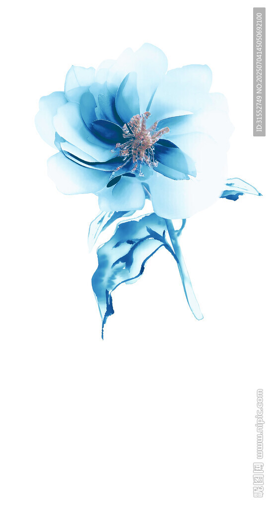 蓝色水墨花朵艺术图案