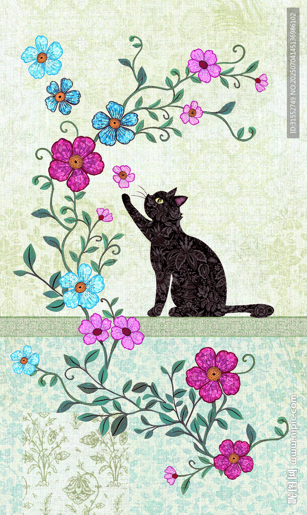黑猫赏花卉