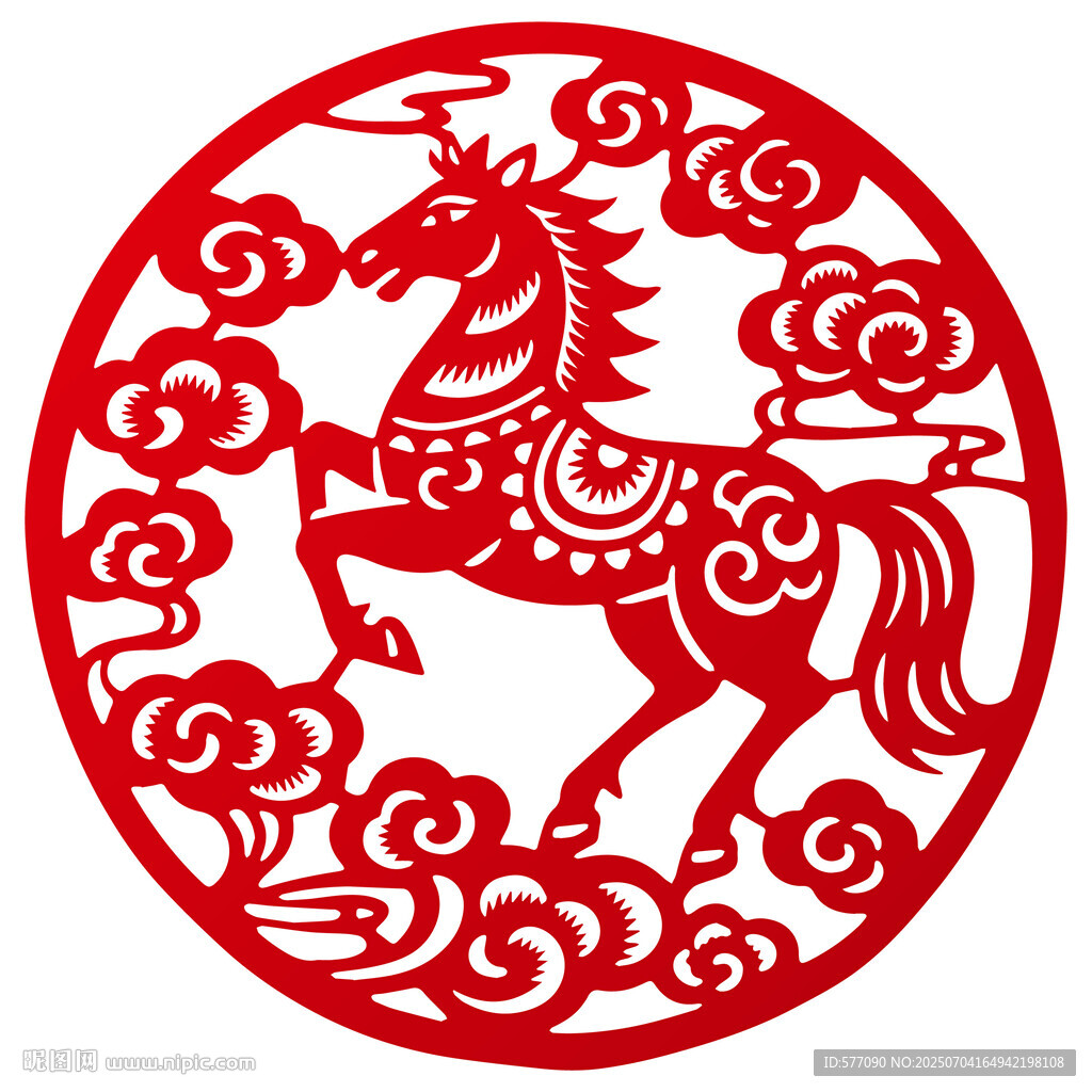圆形骏马剪纸图案