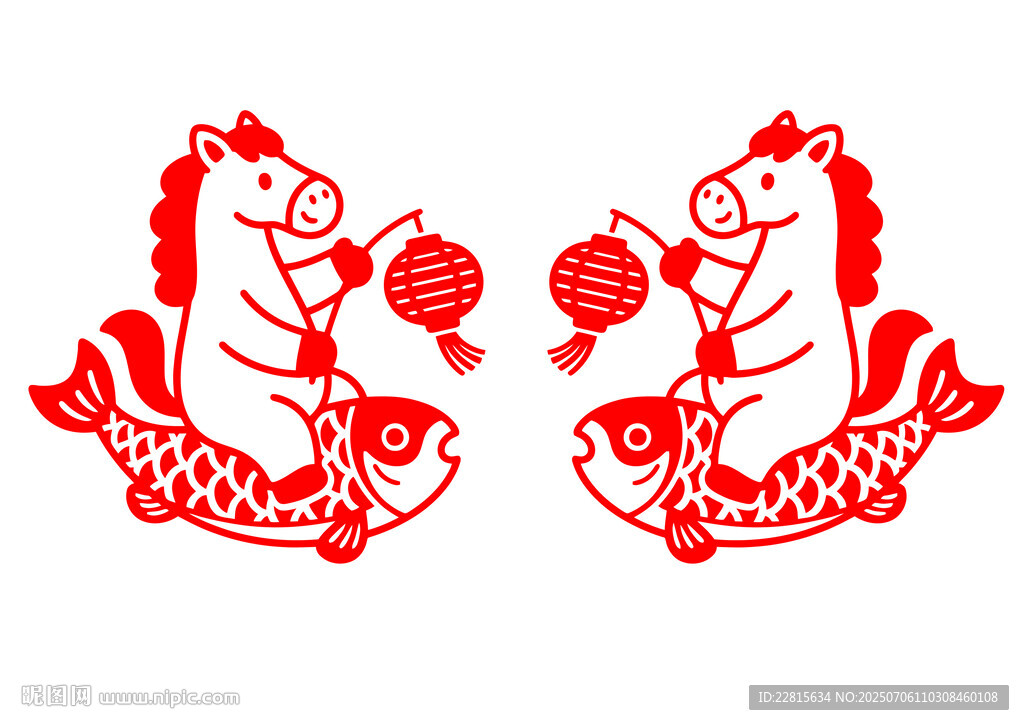 矢量剪纸风格马年图案