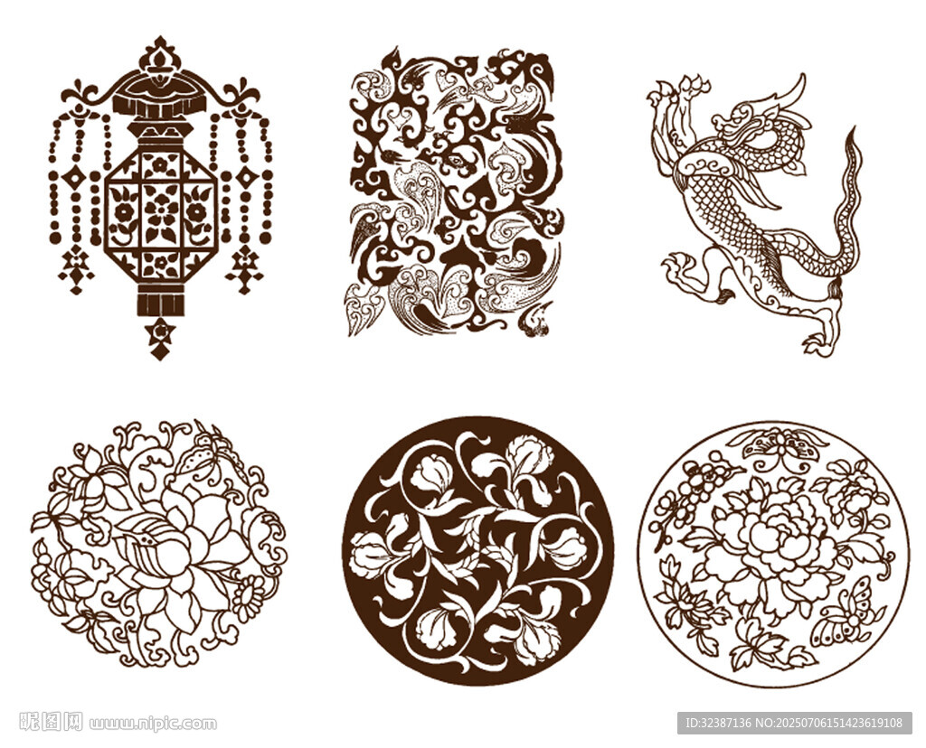 古典圆形花纹 龙纹 灯饰纹样 