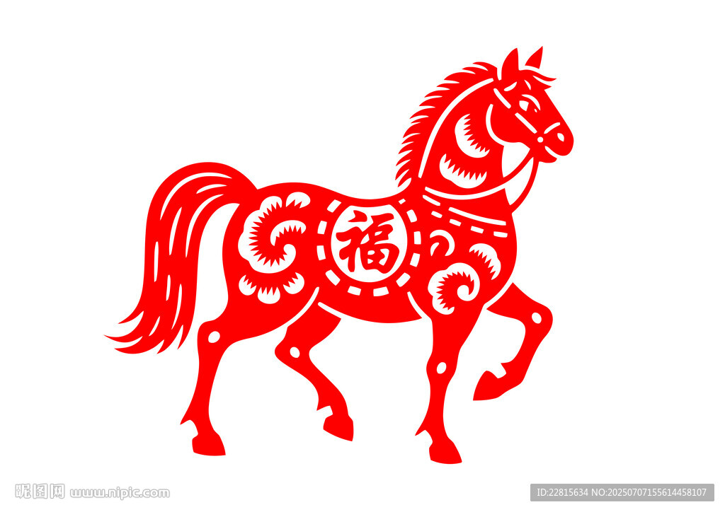 红色剪纸风奔腾骏马