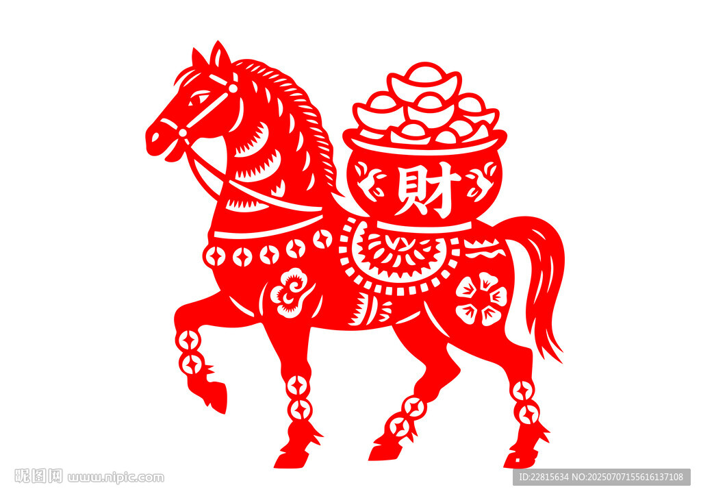 马驮福袋剪纸图案