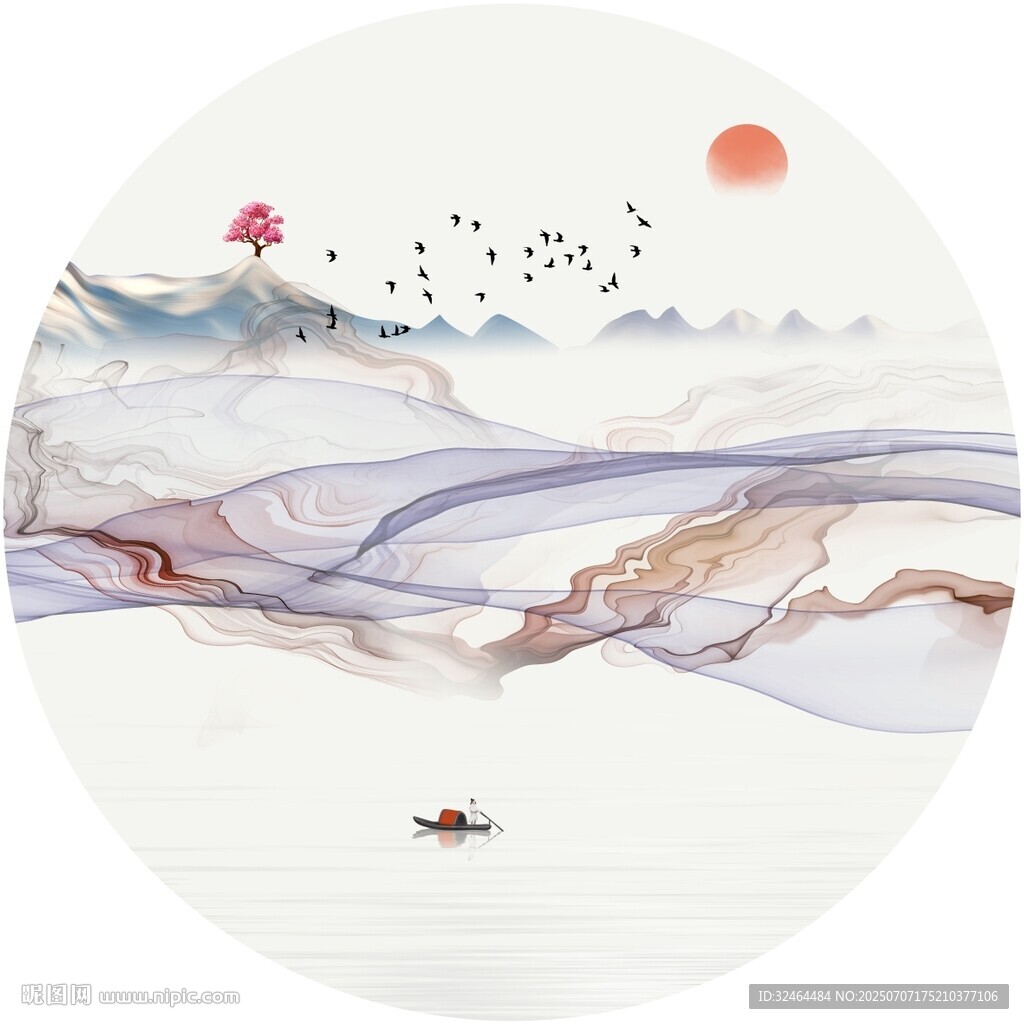 圆形意境山水画