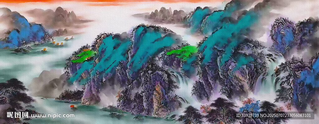 水墨客厅背景墙山水画