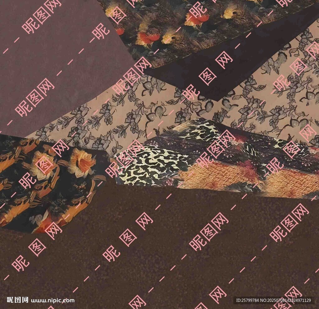多彩花卉图案布料展示