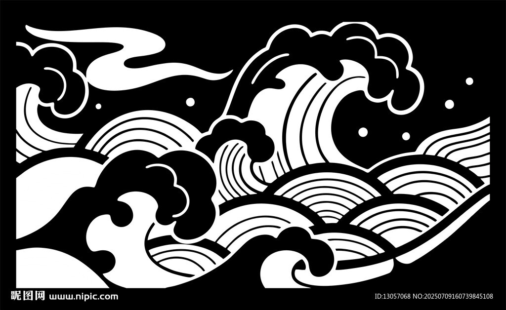 黑白海浪纹图案
