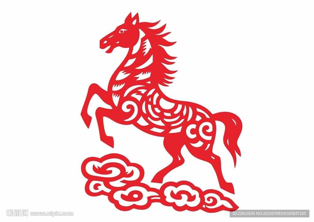 矢量剪纸骏马踏祥云