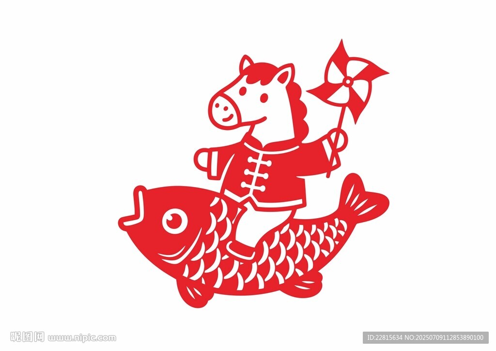 卡通小马骑锦鲤拿风车