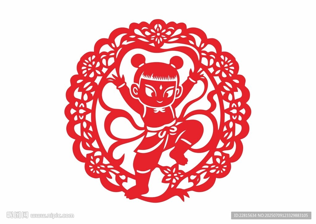 矢量哪吒剪纸图案