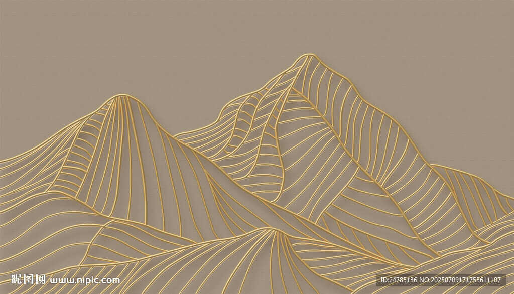 金色线条山水画
