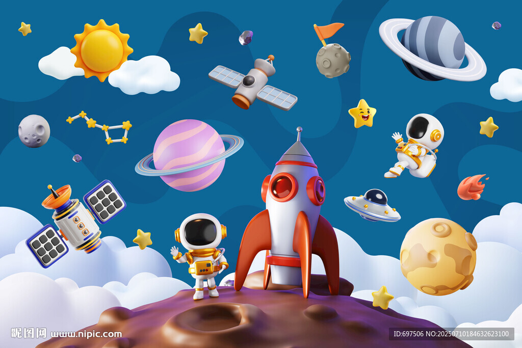 3D卡通宇航员太空星球宇宙背景