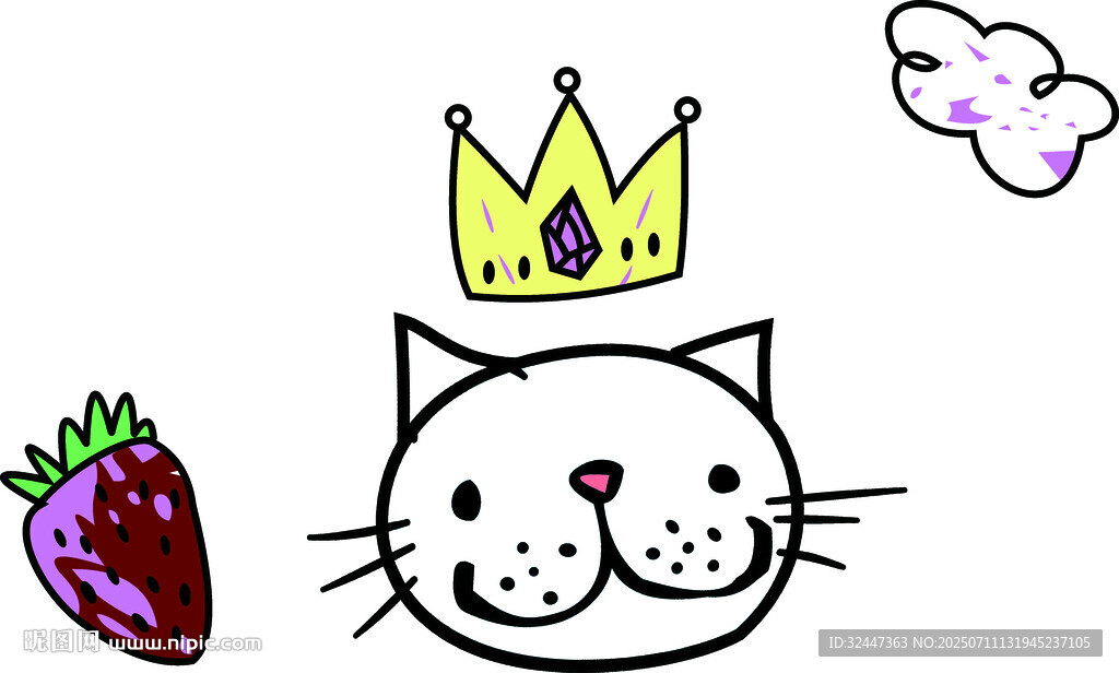 戴皇冠的猫咪与草莓