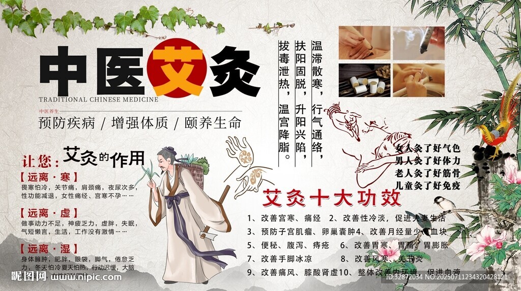 中医艾灸背景墙