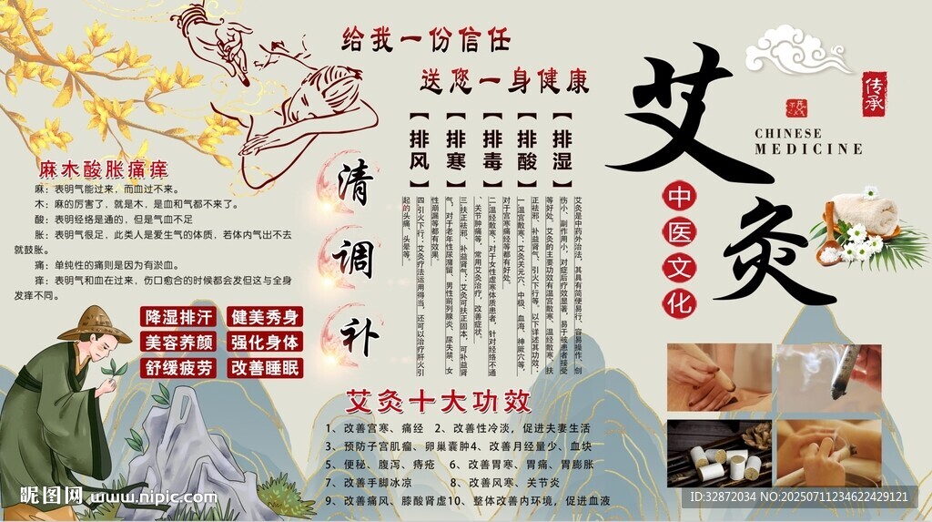 艾灸养生背景墙