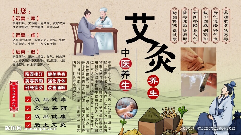 中医艾灸背景墙