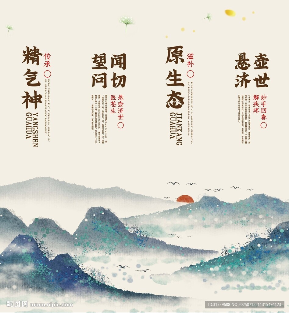 中国风意境山水中医养身文化挂画