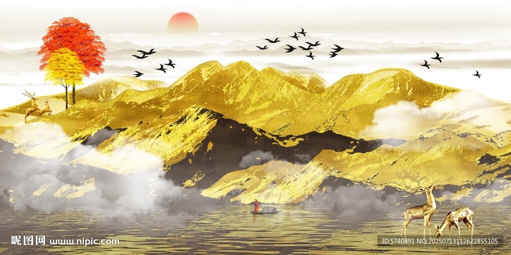 抽象金山发财画